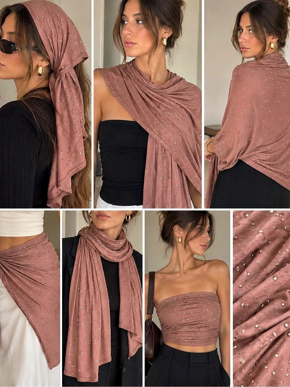 Mauve Rhinestone Stretchy Scarf / Shawl